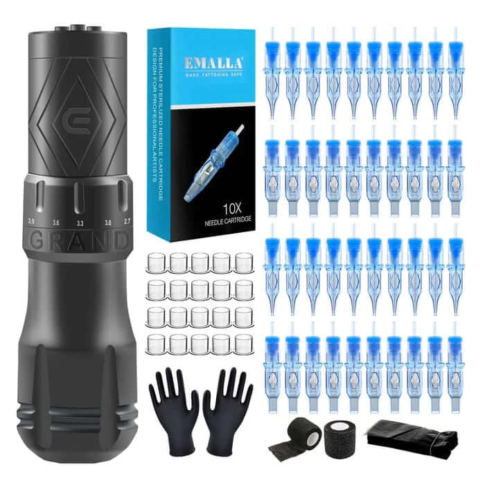 Components in Package 1 of EMALLA GRAND Wireless Tattoo Pen Machine Professional Bundle